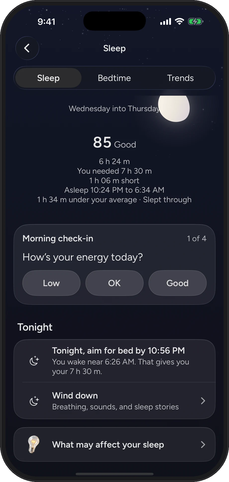 The Atticus sleep screen